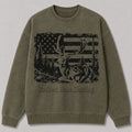 Washed American Flag Fallow Deer Hunting Graphic Sweatshirt
