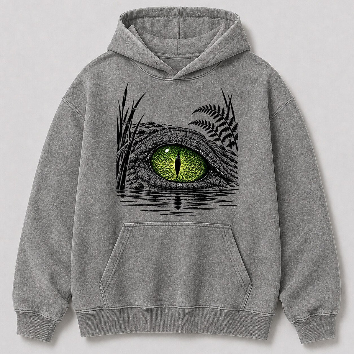 Washed Alligator Swamp Wildlife Hunting Graphic Hoodie