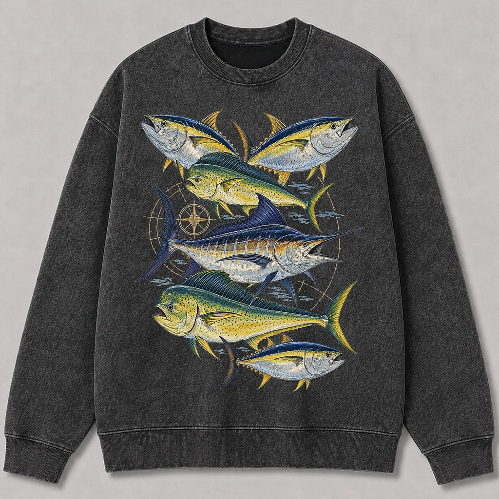 Washed Marlin Tuna Mahi Mahi Sportfishing Graphic Sweatshirt