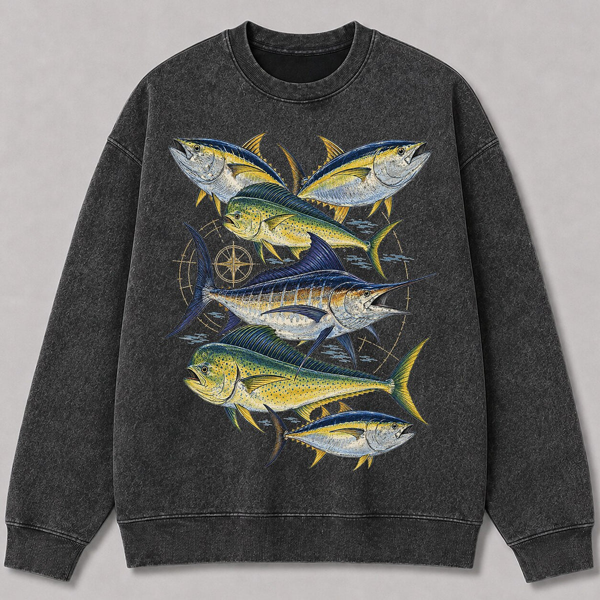 Washed Marlin Tuna Mahi Mahi Sportfishing Graphic Sweatshirt