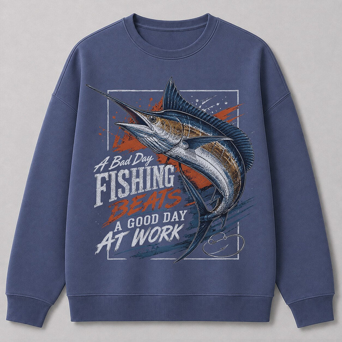 Sailfish Saltwater Fishing Crewneck Sweatshirt for Men — charcoal front view with printed graphic