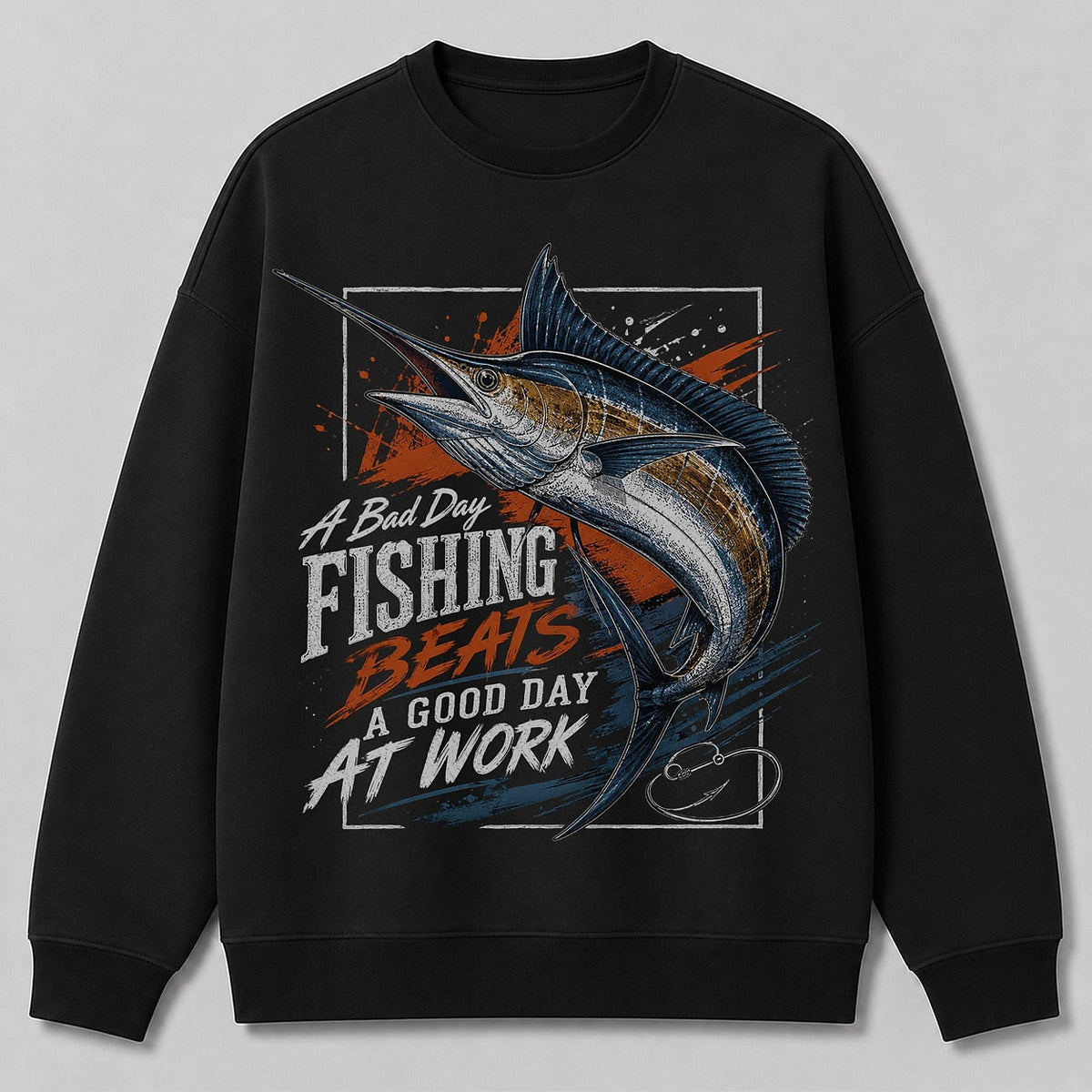 Sailfish Saltwater Fishing Crewneck Sweatshirt for Men — navy front view with printed graphic