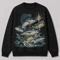 Saltwater Game Fish Offshore Fishing Crewneck Sweatshirt for Men — navy front view with printed graphic