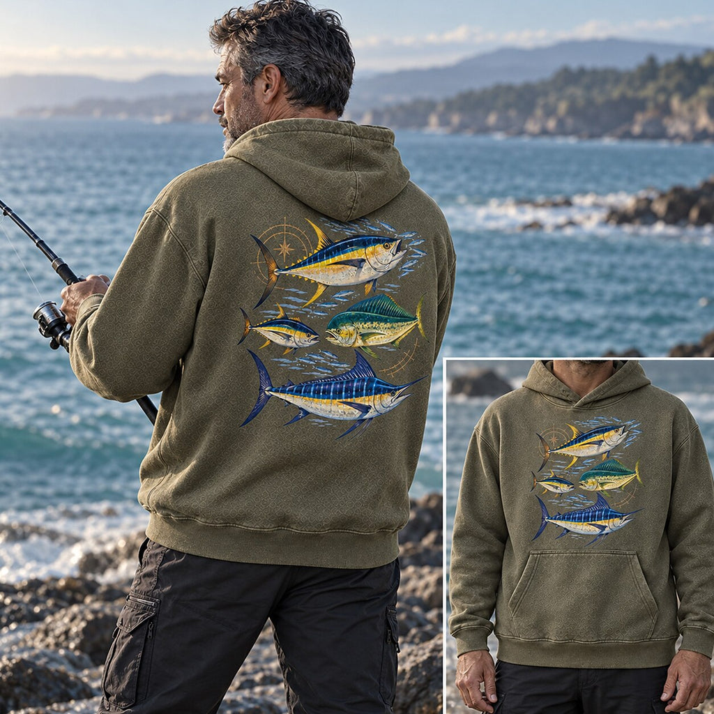 Washed Tuna Mahi Mahi Marlin Fishing Hoodie