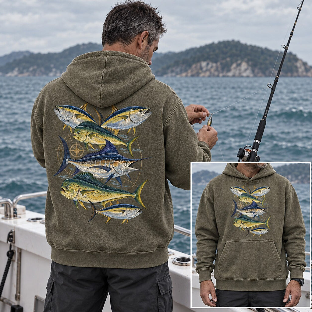 Washed Tuna Mahi Mahi Marlin sportfishing Hoodie