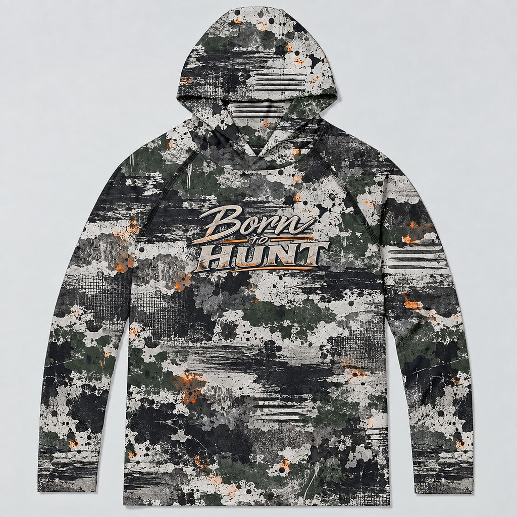 UPF 50+ Born to Hunt Distressed Camo Sun Hoodie