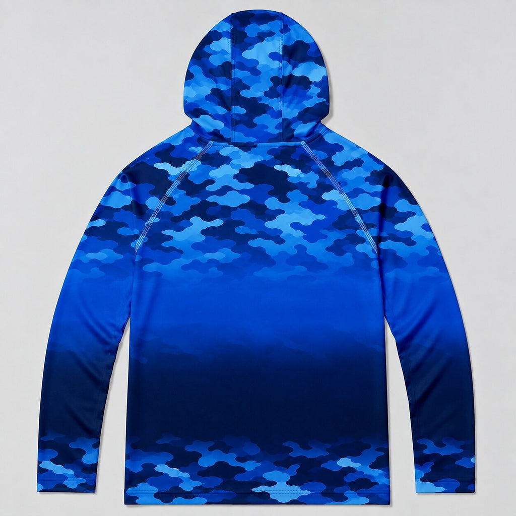 UPF 50+ Blue Camo Fishing Graphic Sun Hoodie