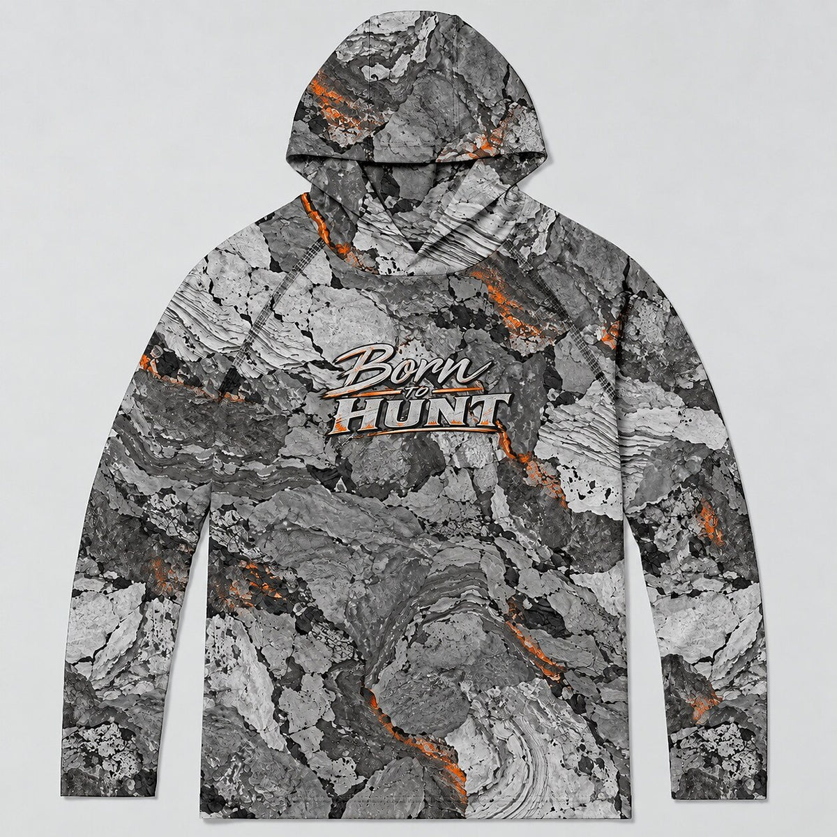 UPF 50+ Born to Hunt Rocky Terrain Camo Sun Hoodie