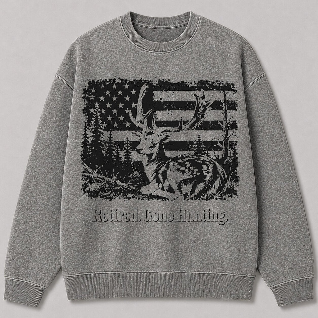 Washed American Flag Fallow Deer Hunting Graphic Sweatshirt