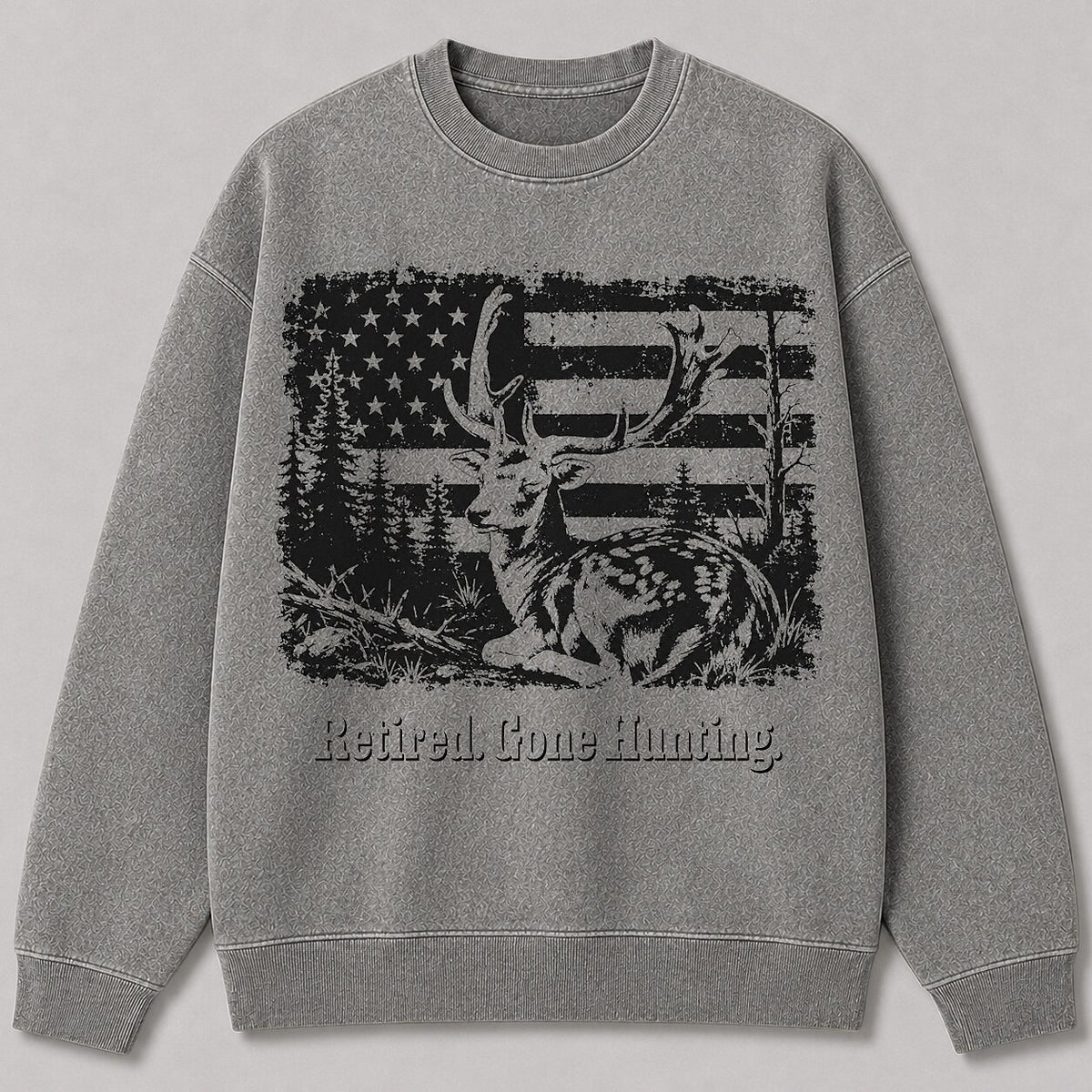 Washed American Flag Fallow Deer Hunting Graphic Sweatshirt
