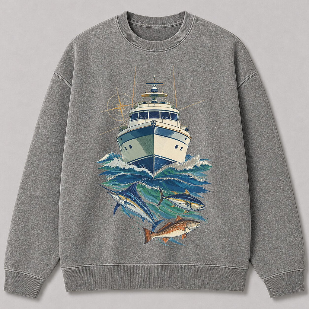 Washed Marlin Tuna Redfish Offshore Boat Fishing Sweatshirt