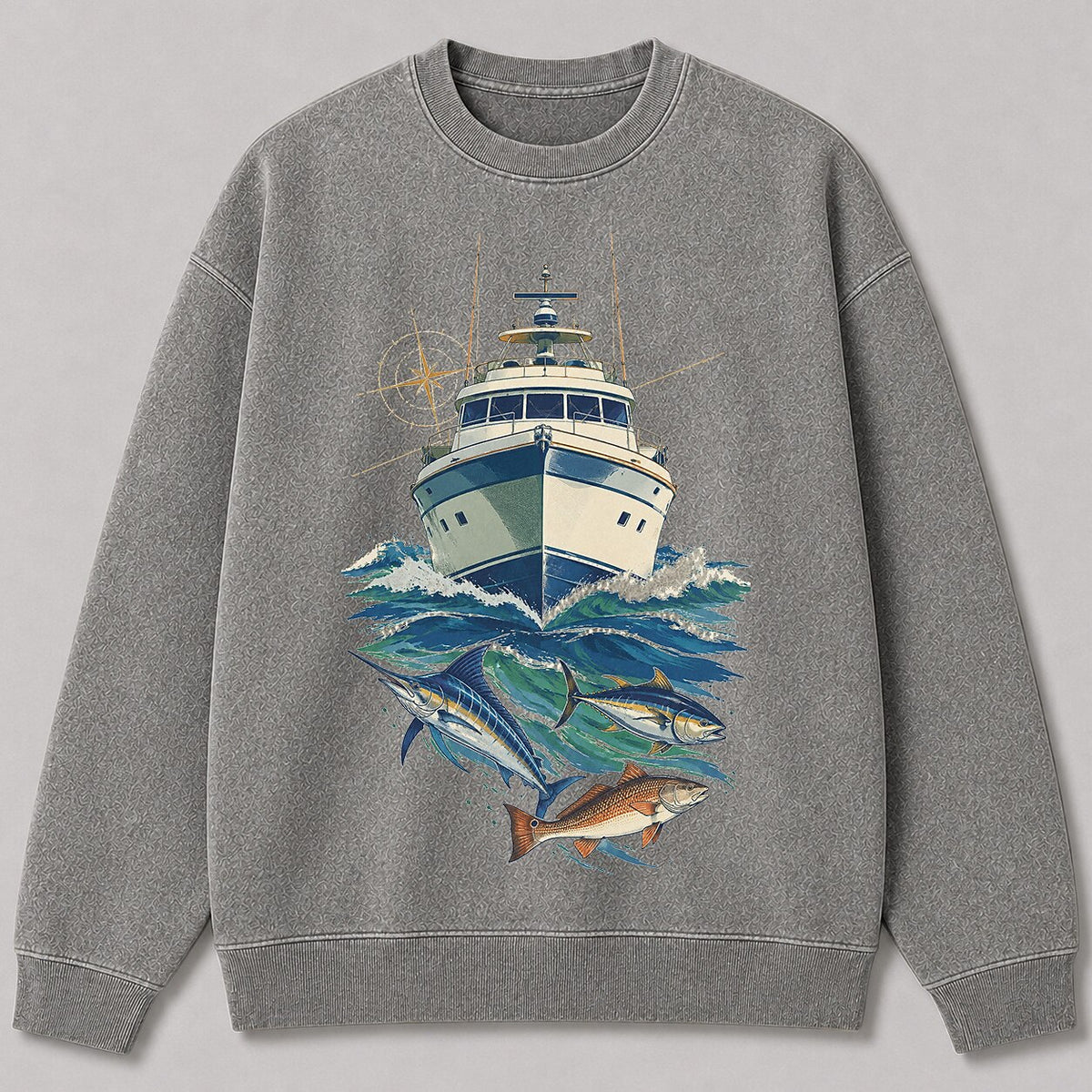 Washed Marlin Tuna Redfish Offshore Boat Fishing Sweatshirt