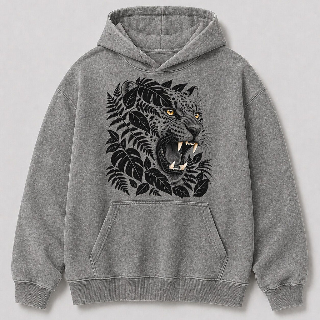 Washed Leopard Jungle Wildlife Graphic Print Hoodie