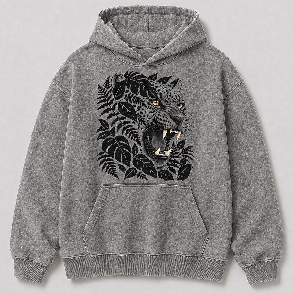 Washed Leopard Jungle Wildlife Graphic Print Hoodie