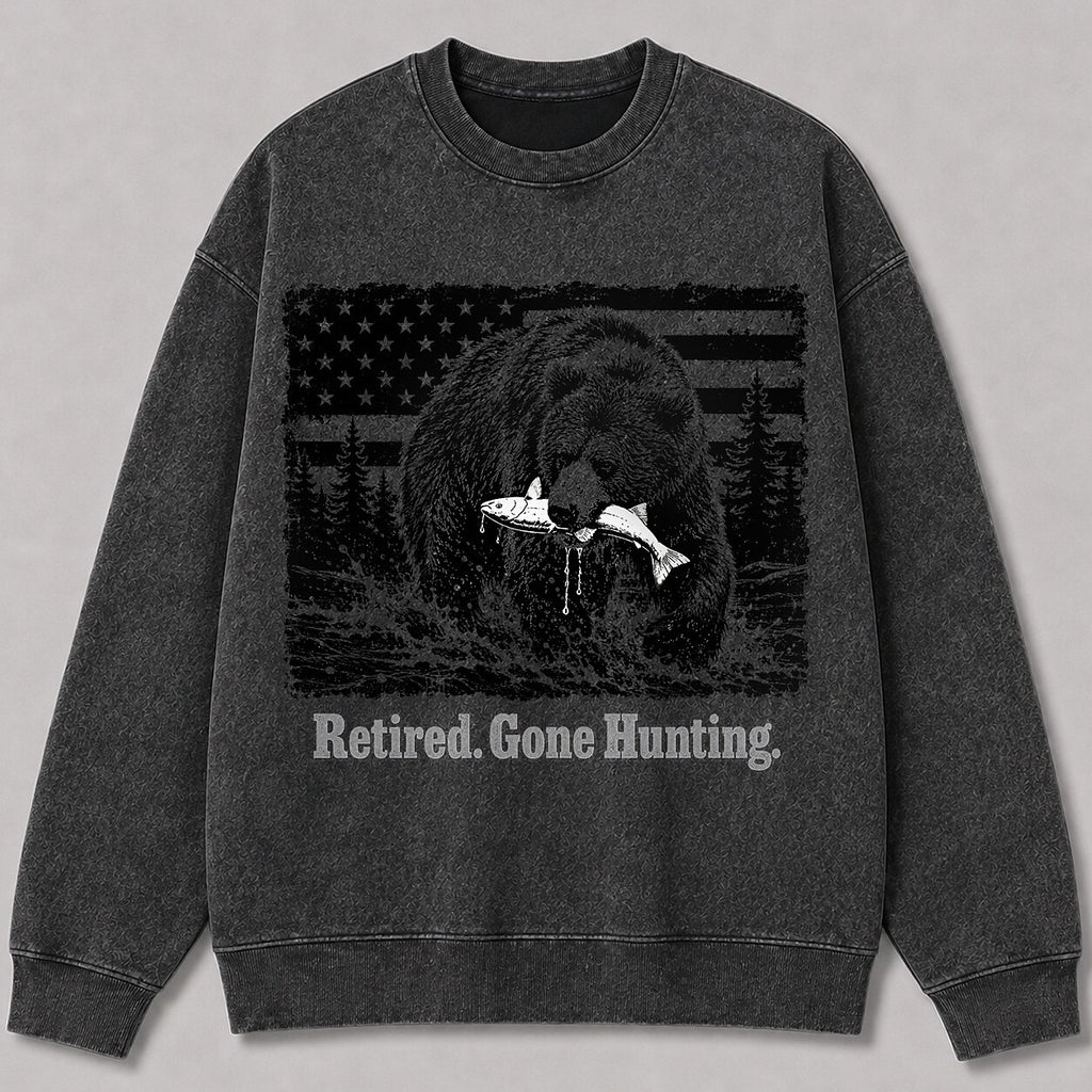 Washed Grizzly Bear Salmon Fishing Wildlife Graphic Sweatshirt