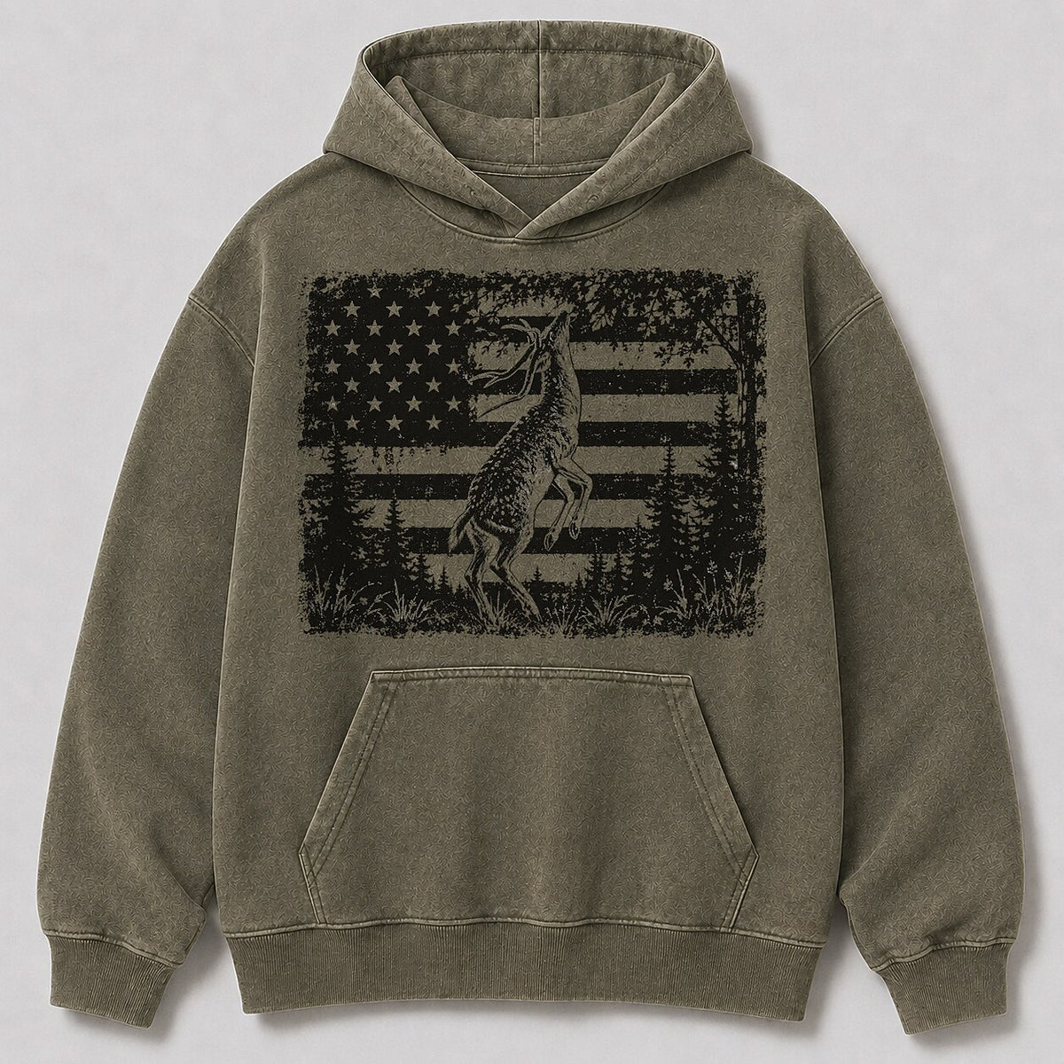 Washed Whitetail Deer American Flag Hunting Hoodie