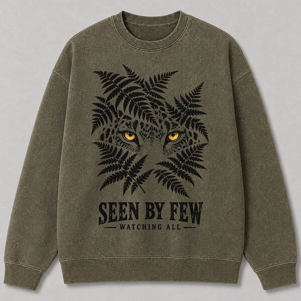 Washed Hidden Leopard Fern Jungle Wildlife Graphic Sweatshirt