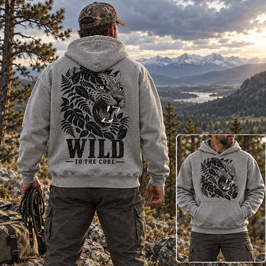 Washed Leopard Jungle Wildlife Graphic Print Hoodie