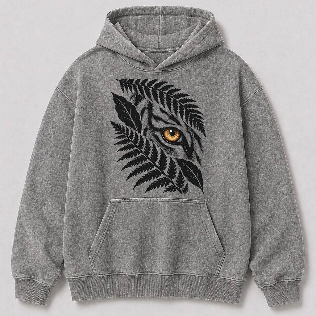Washed Tiger Fern Jungle Wildlife Graphic Hoodie