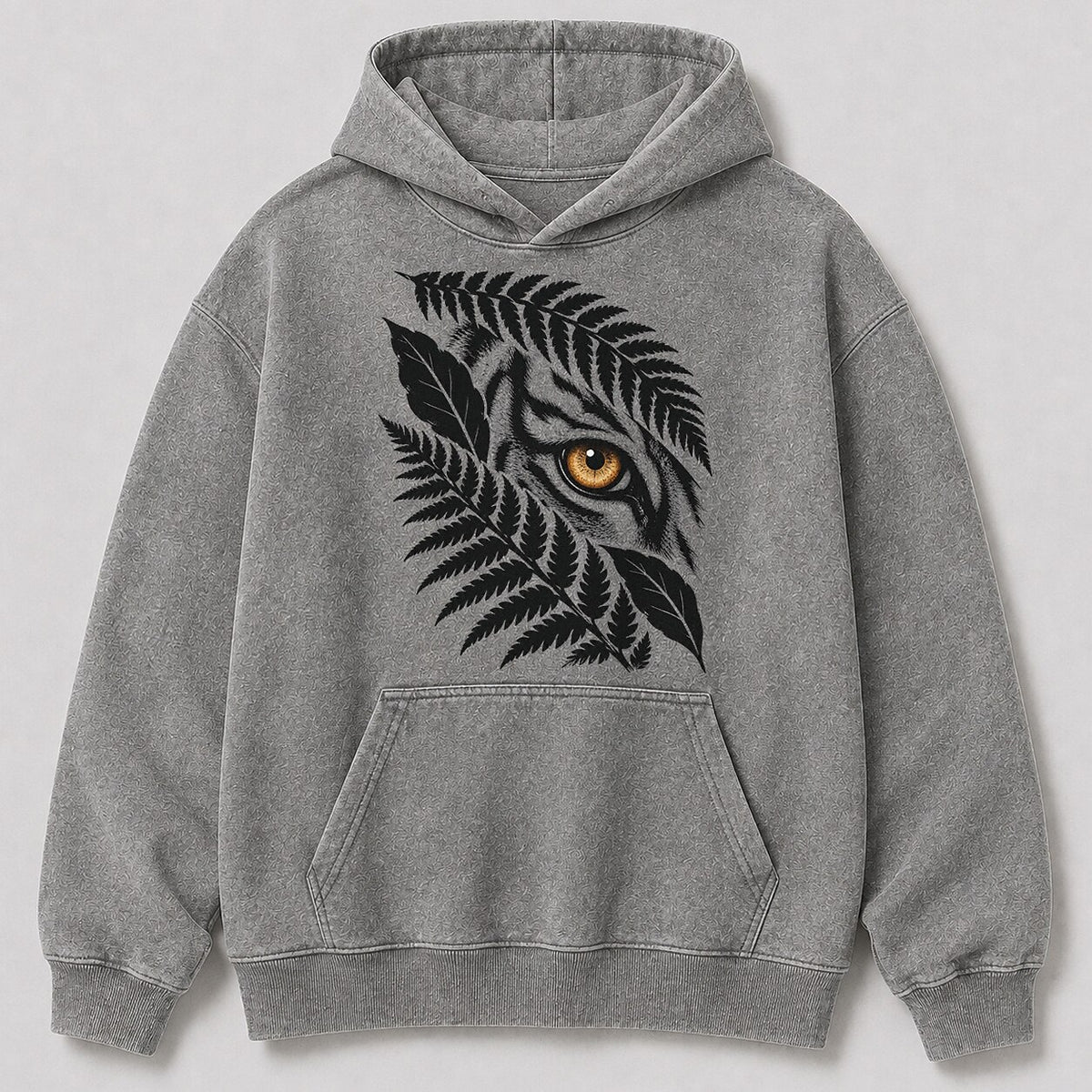 Washed Tiger Fern Jungle Wildlife Graphic Hoodie