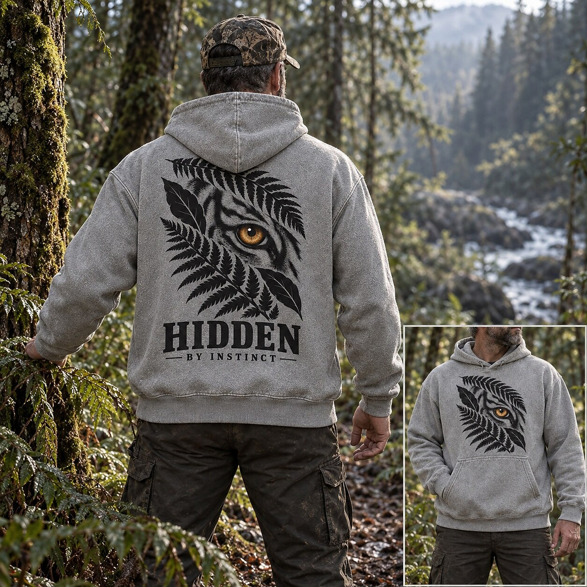 Washed Tiger Fern Jungle Wildlife Graphic Hoodie