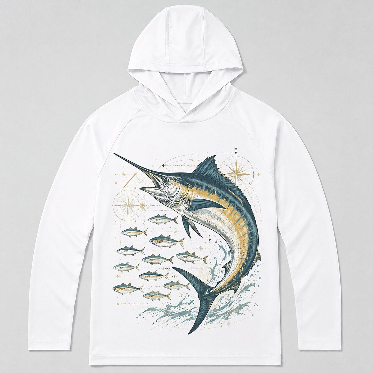 UPF 50+ Blue Marlin Ocean Fishing Sun Protection Hoodie for Men - back product view