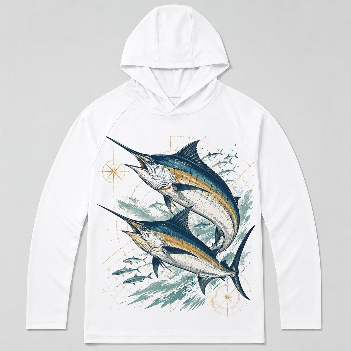 UPF 50+ Blue Marlin Offshore Fishing Sun Protection Hoodie for Men - front product view