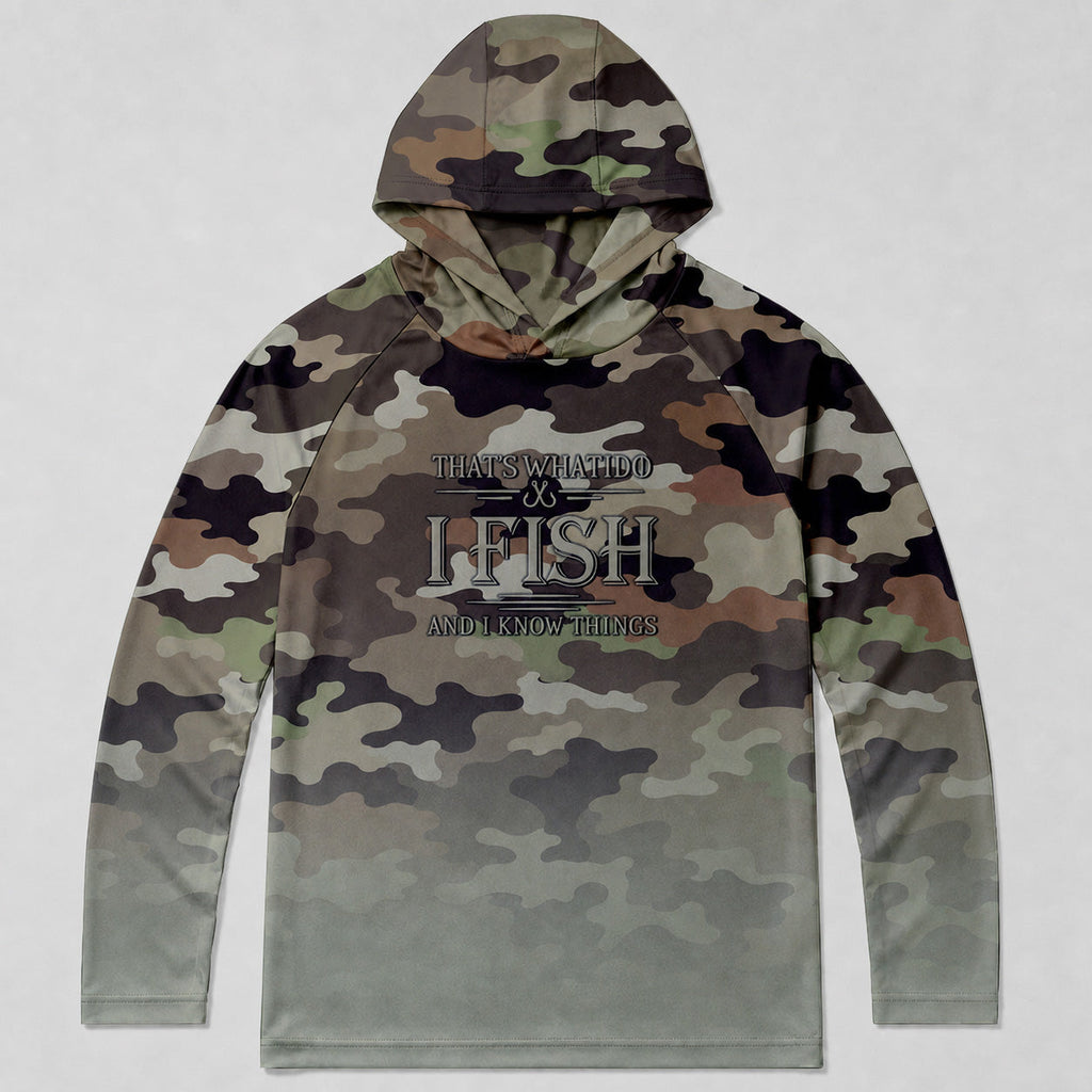 UPF 50+ Camo Fishing Sun Protection Hoodie for Men - fabric and print detail