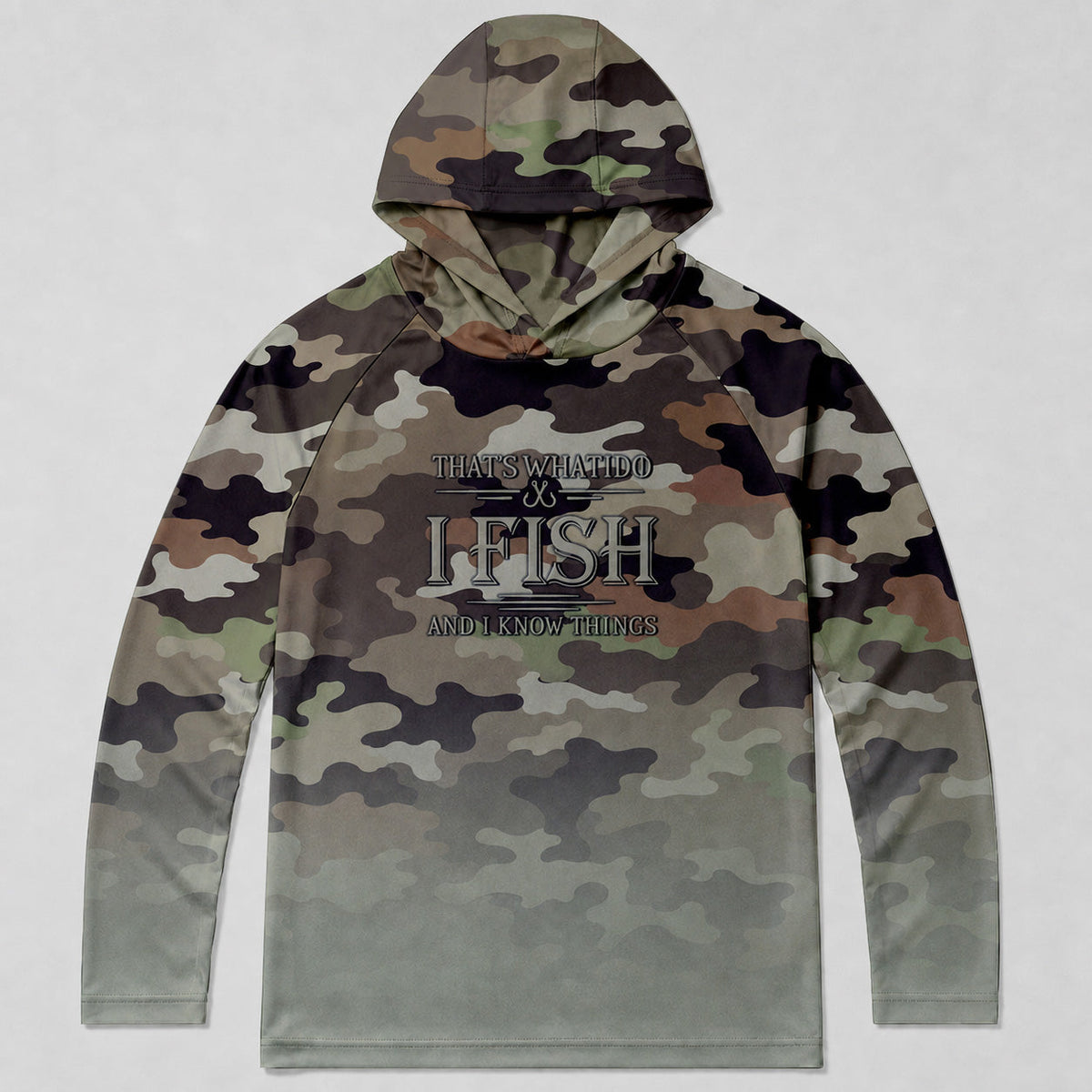 UPF 50+ Camo Fishing Sun Protection Hoodie for Men - fabric and print detail