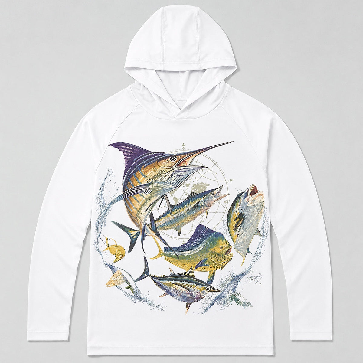 UPF 50+ Offshore Game Fish Saltwater Fishing Sun Protection Hoodie for Men - back product view
