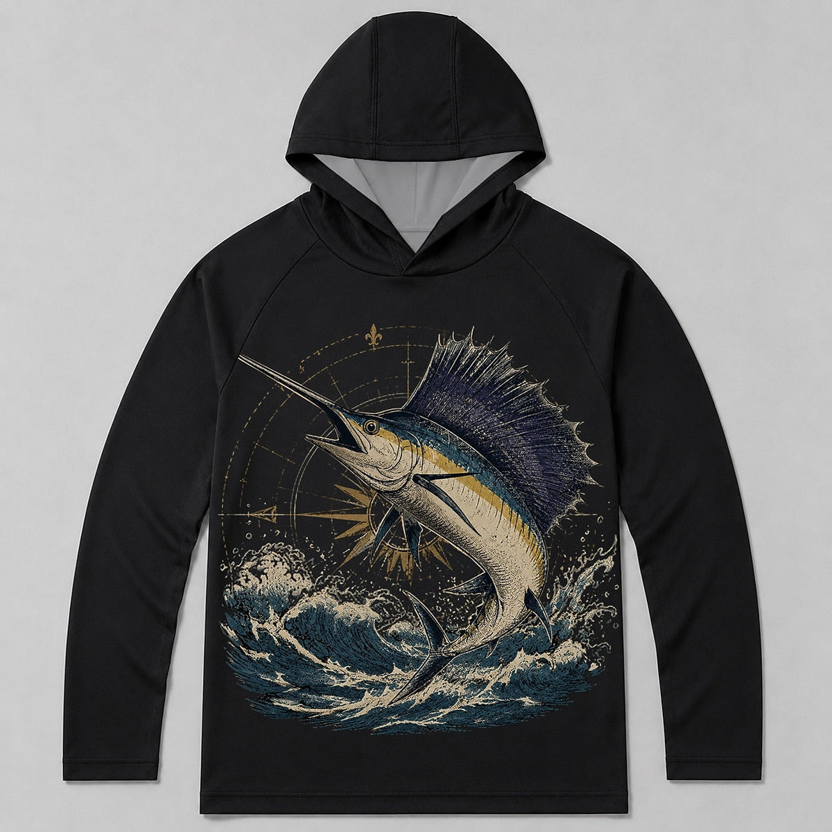 UPF 50+ Sailfish Deep Sea Fishing Sun Protection Hoodie for Men - front product view