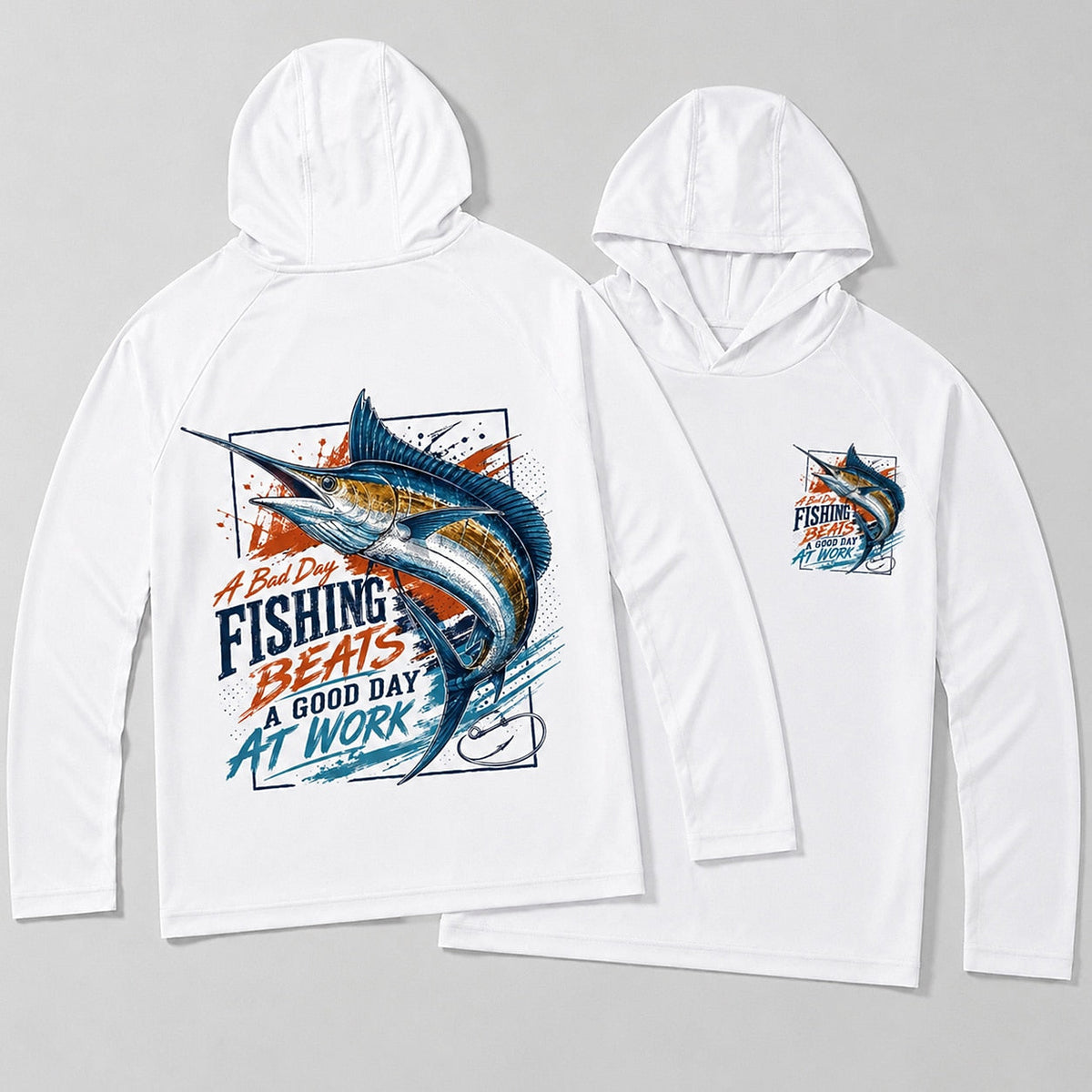 UPF 50+ Sailfish Saltwater Fishing Sun Protection Hoodie for Men - front product view