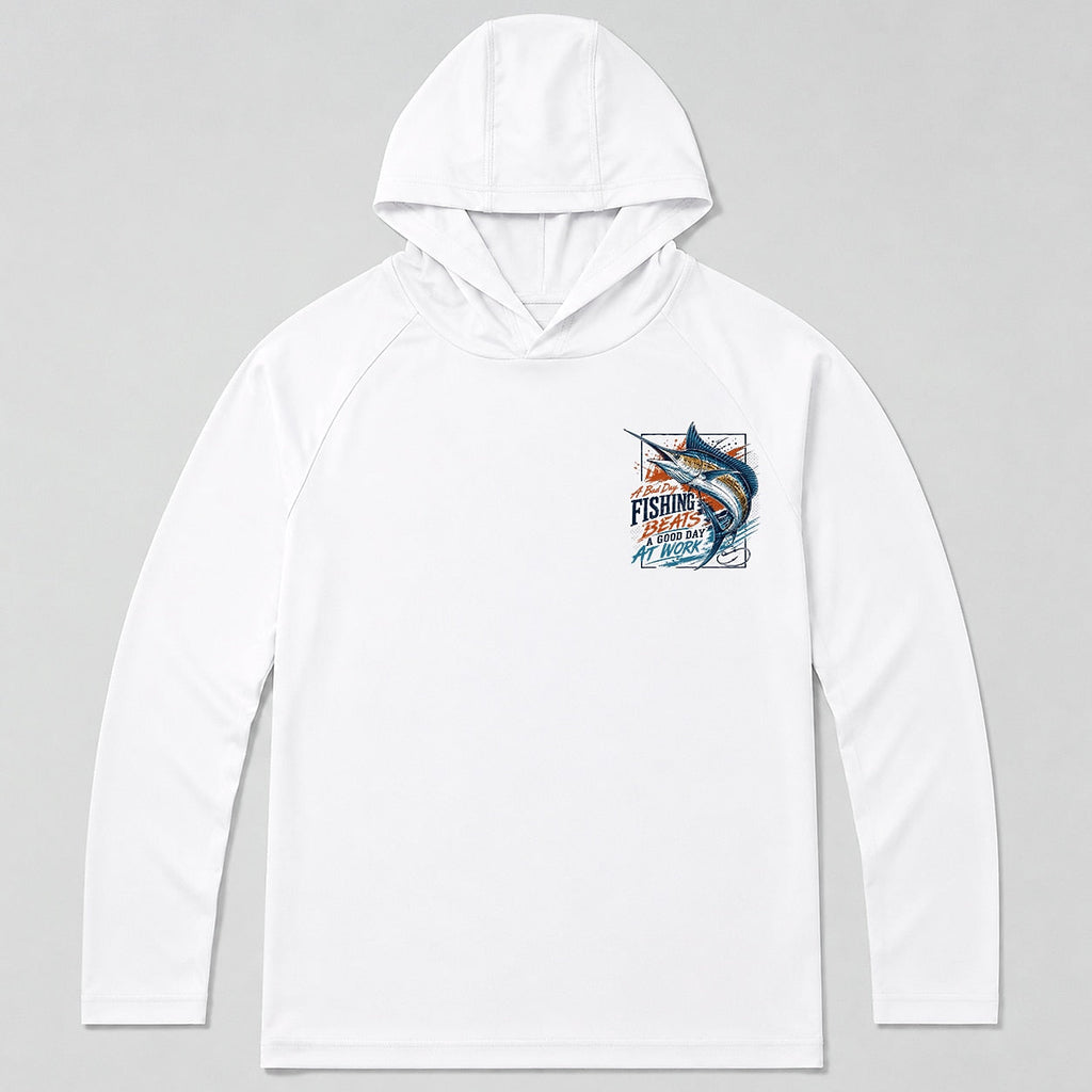 UPF 50+ Sailfish Saltwater Fishing Sun Protection Hoodie for Men - fabric and print detail