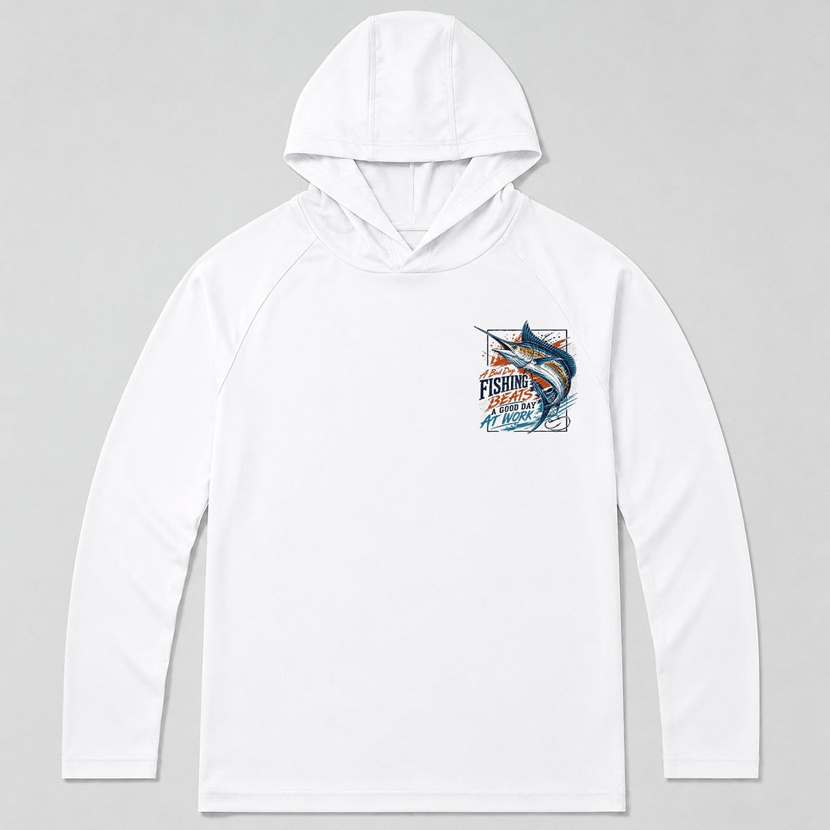 UPF 50+ Sailfish Saltwater Fishing Sun Protection Hoodie for Men - fabric and print detail