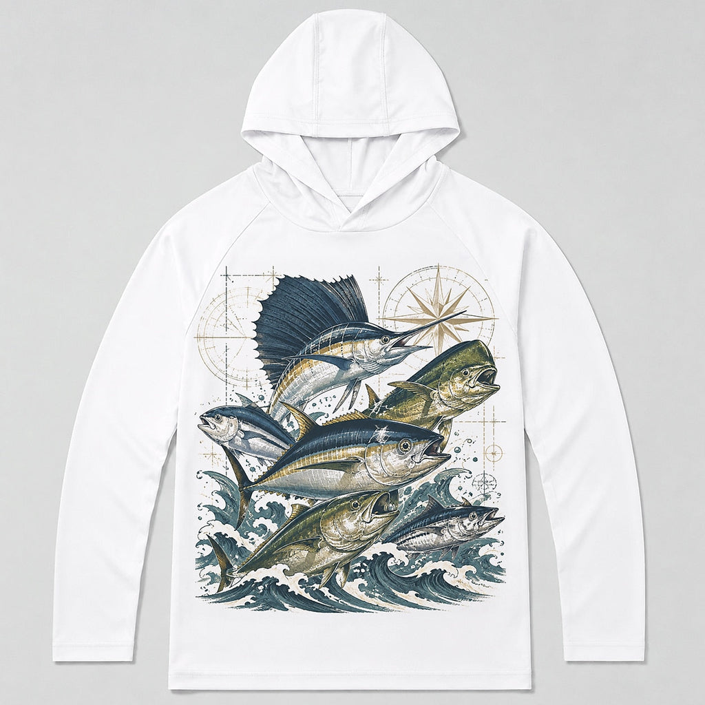 UPF 50+ Saltwater Game Fish Offshore Fishing Sun Protection Hoodie for Men - front product view