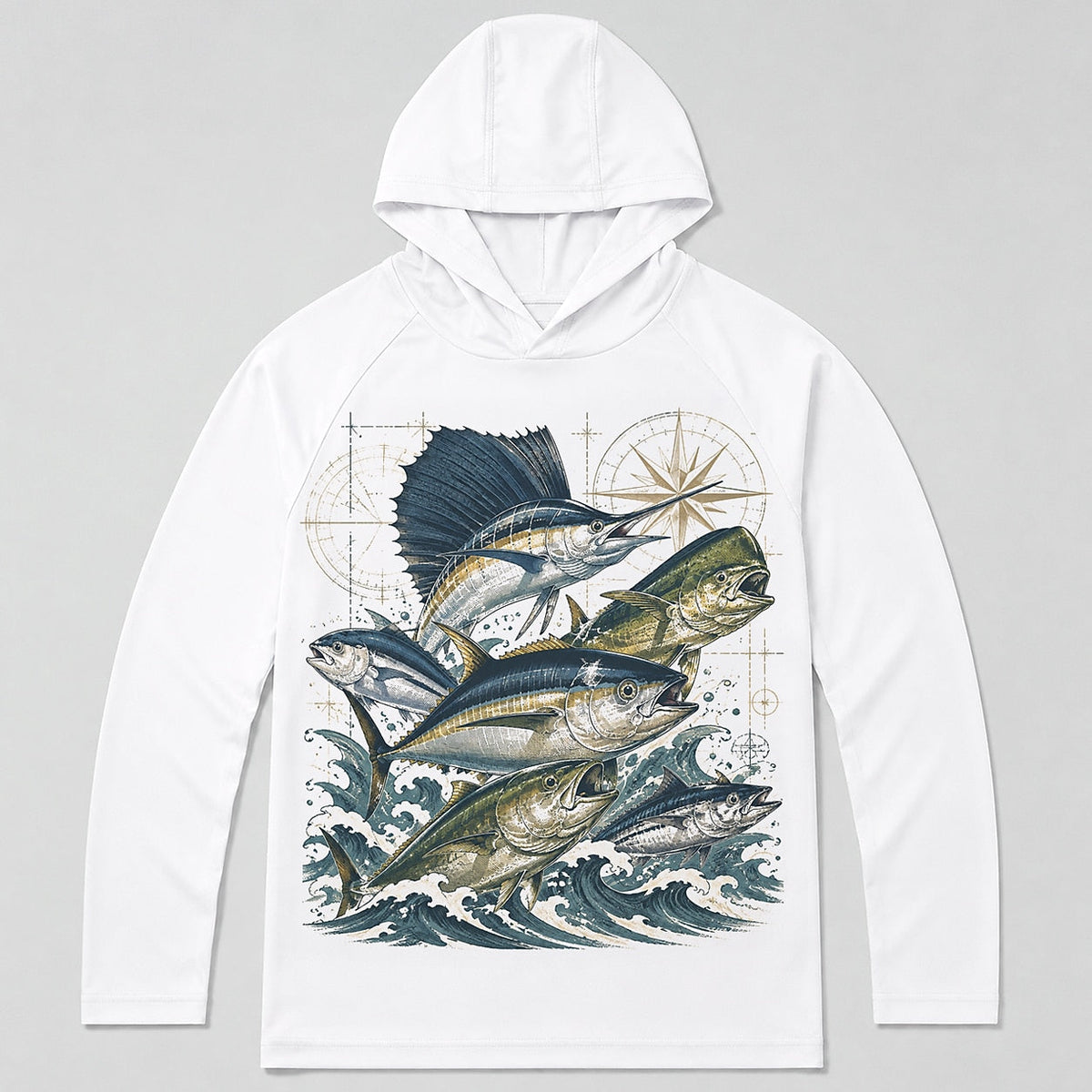 UPF 50+ Saltwater Game Fish Offshore Fishing Sun Protection Hoodie for Men - front product view