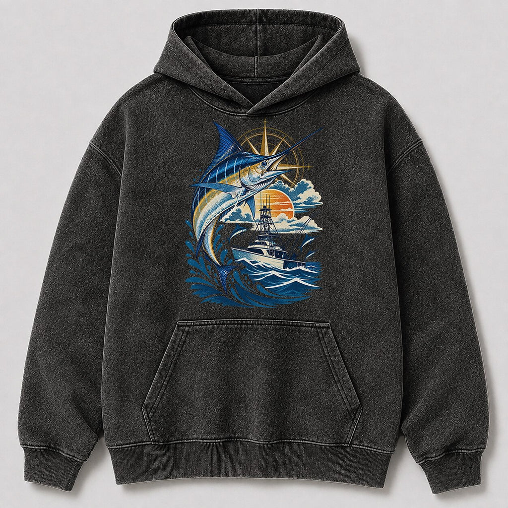 Washed Marlin Offshore Sportfishing Hoodie Graphic Design