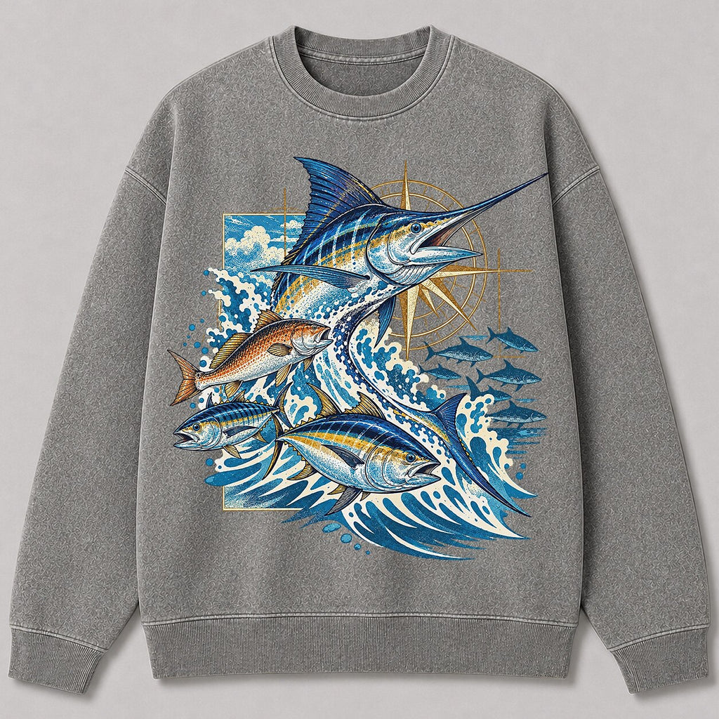 Washed Marlin Redfish Tuna Offshore Fishing Sweatshirt