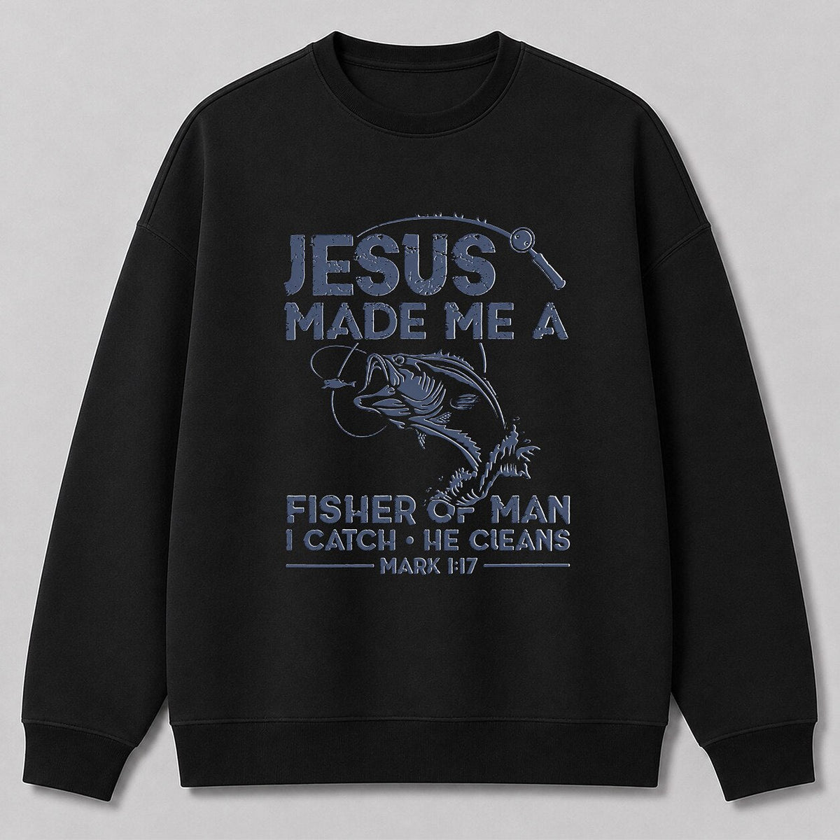 Vintage Bass Lake Life Crewneck Sweatshirt — black front view with printed graphic