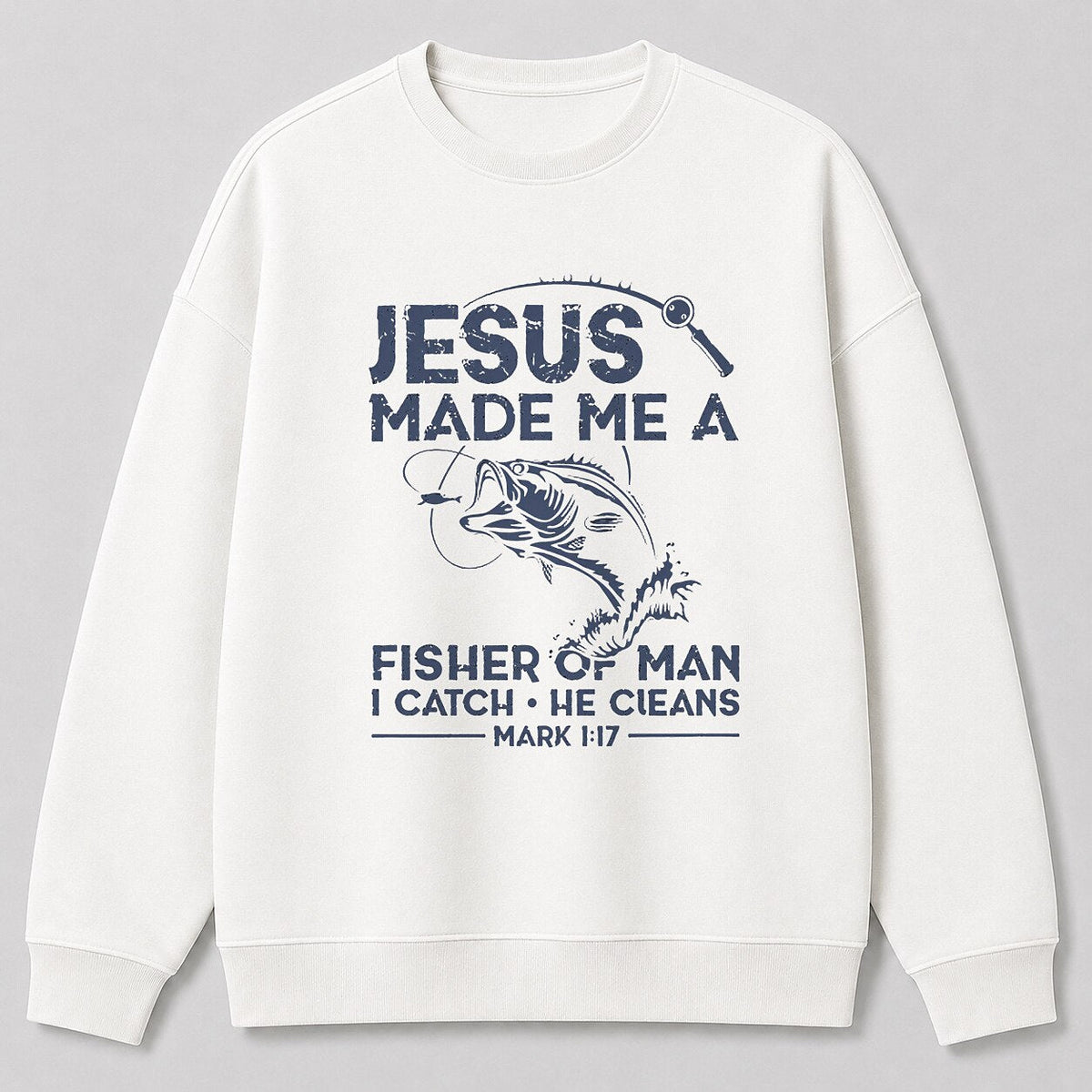 Vintage Bass Lake Life Crewneck Sweatshirt — navy front view with printed graphic