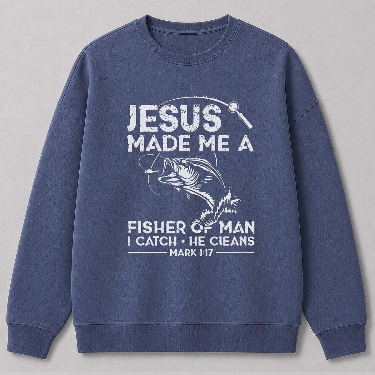 Vintage Bass Lake Life Crewneck Sweatshirt — white front view with printed graphic