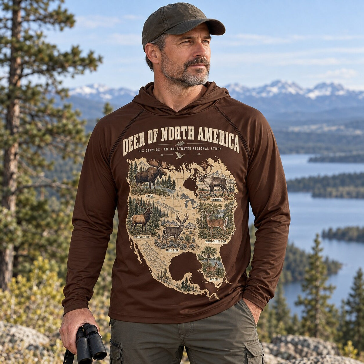 UPF 50+ Deer North America Map Hunting Sun Hoodie