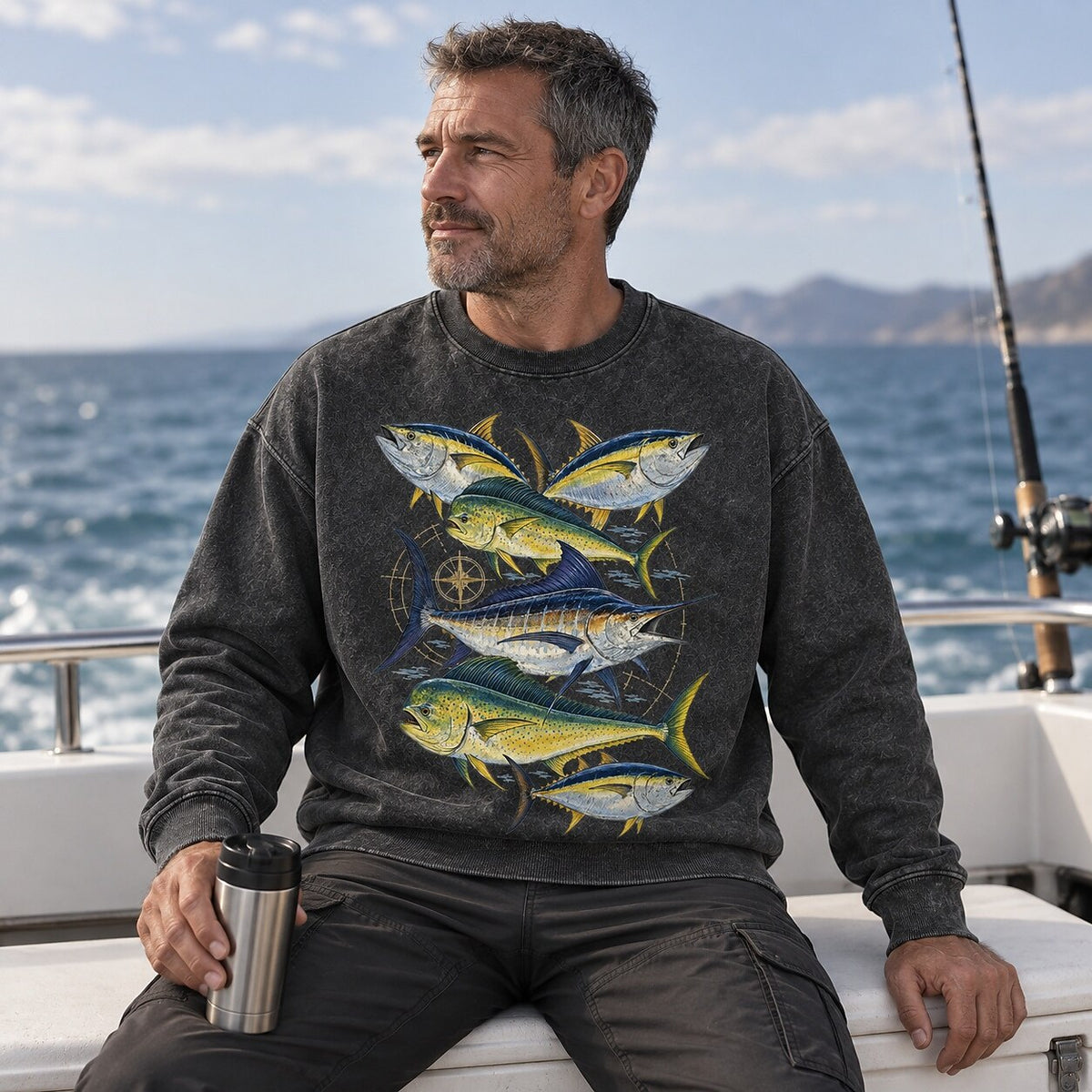 Washed Marlin Tuna Mahi Mahi Sportfishing Graphic Sweatshirt