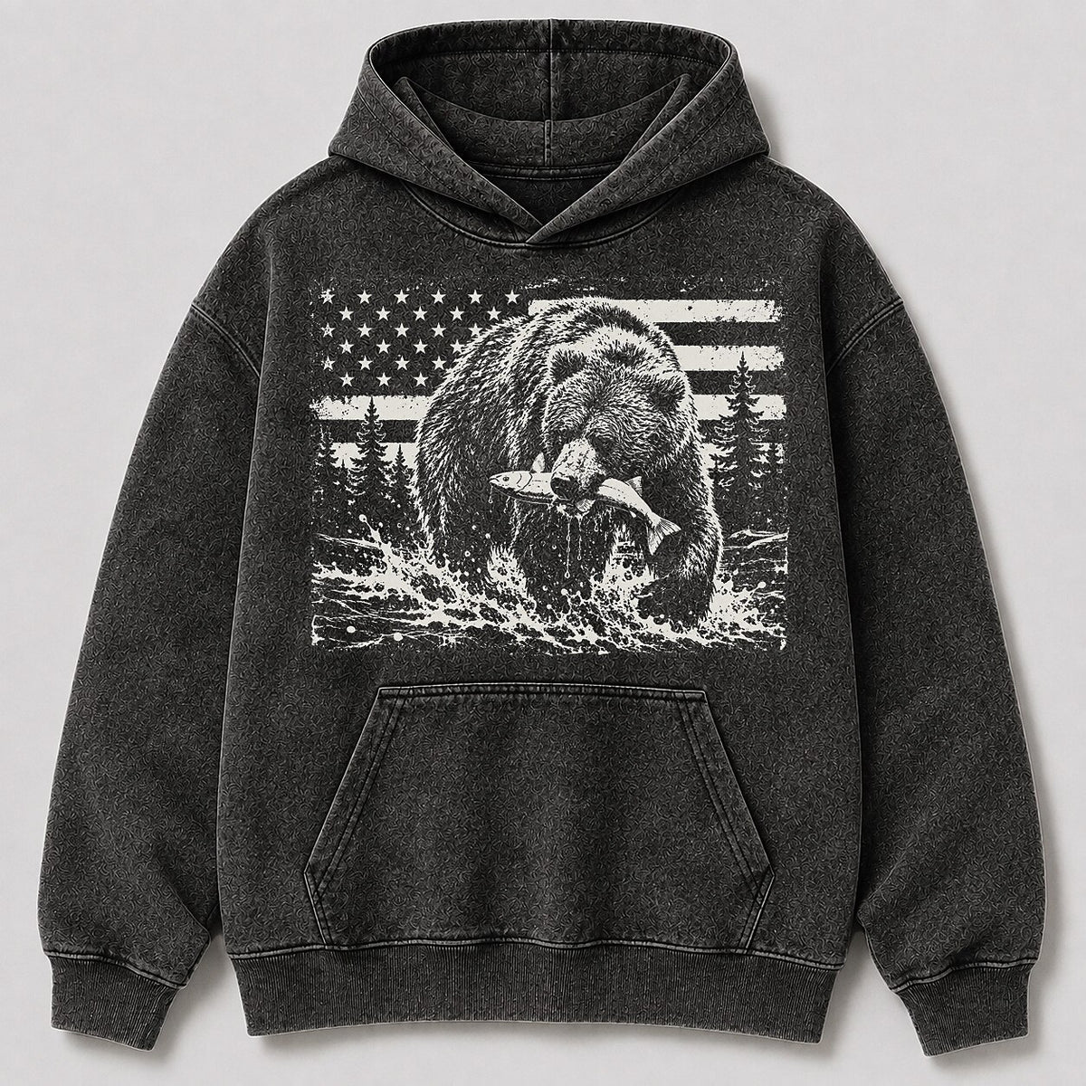 Washed Grizzly Bear Salmon River Fishing Hoodie