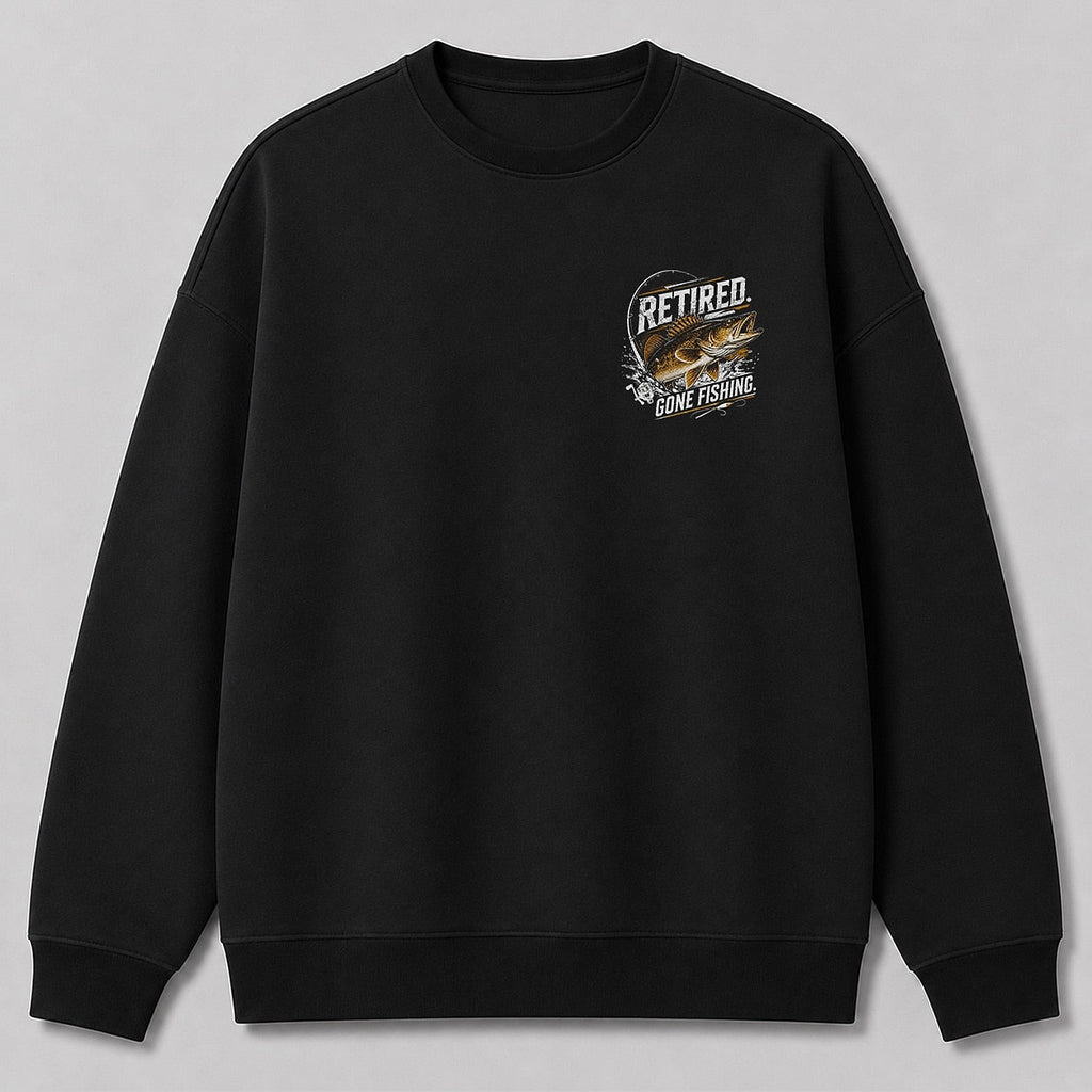 Walleye Freshwater Fishing Crewneck Sweatshirt for Men — black front view with chest graphic