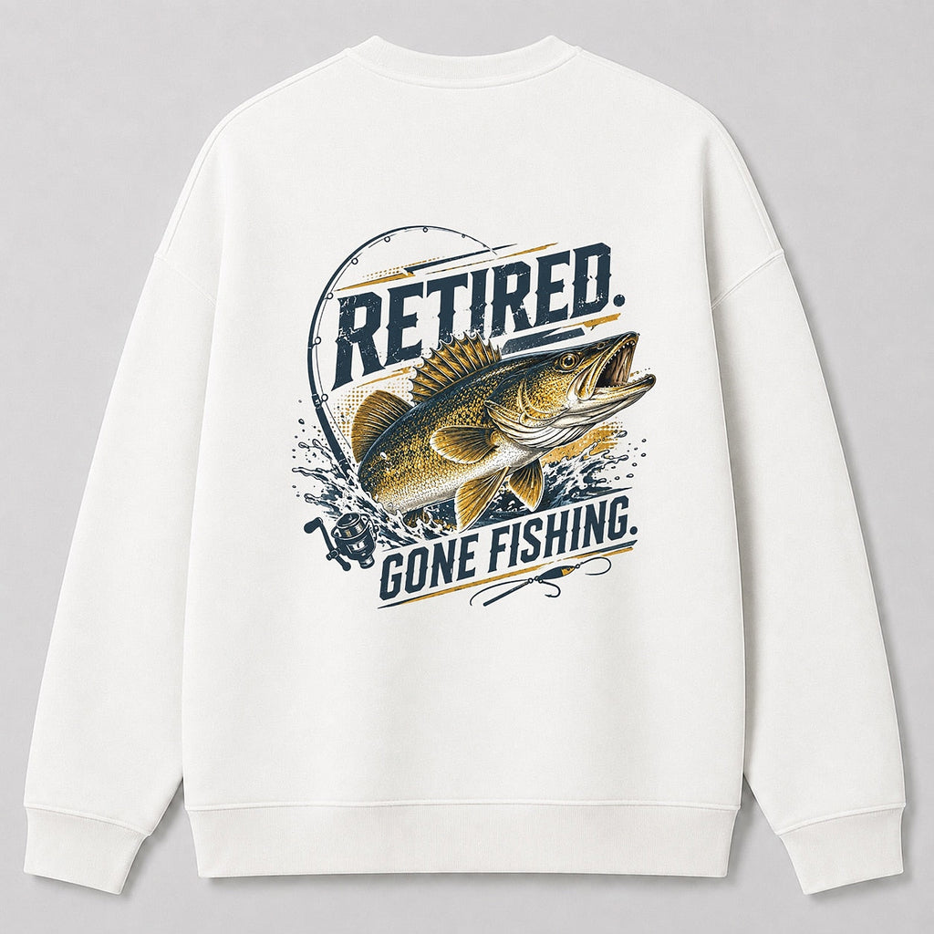 Walleye Freshwater Fishing Crewneck Sweatshirt for Men — charcoal back view with large graphic