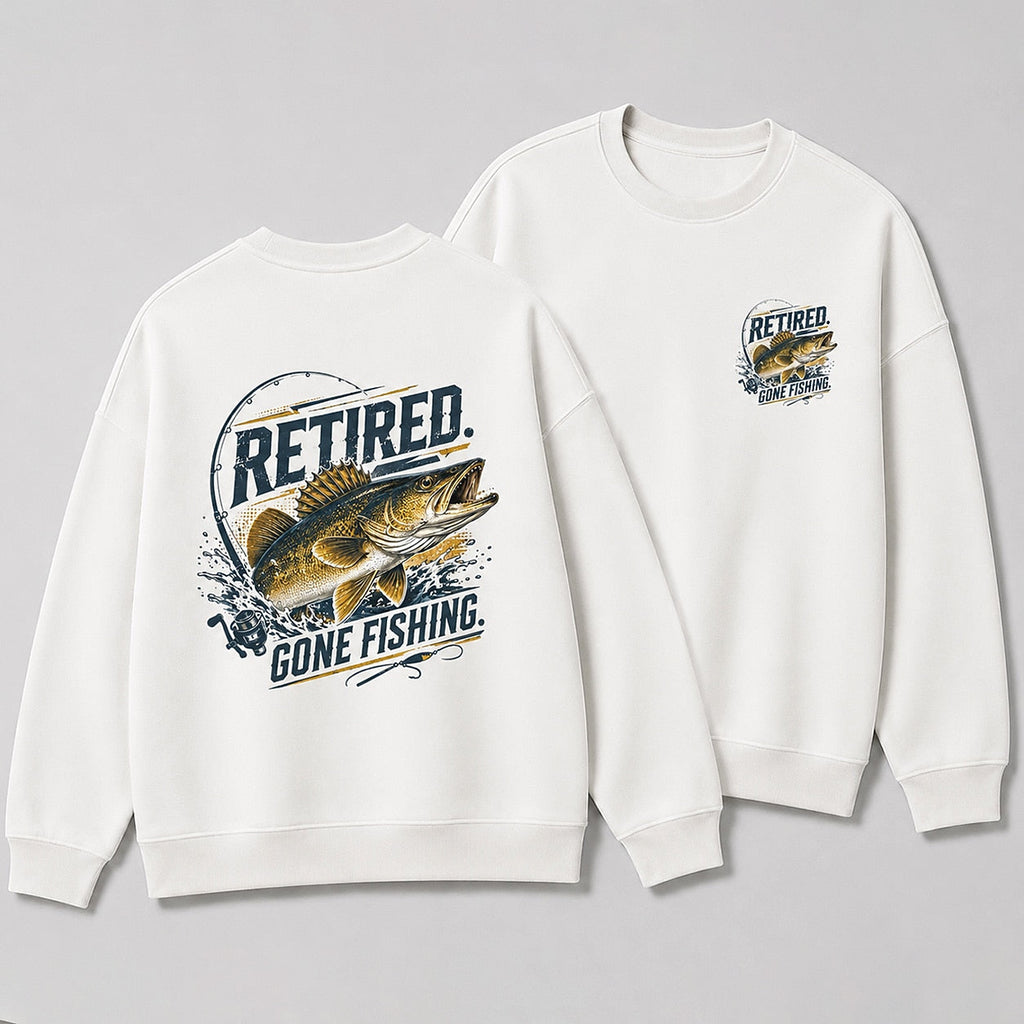 Walleye Freshwater Fishing Crewneck Sweatshirt for Men — charcoal front-and-back design view