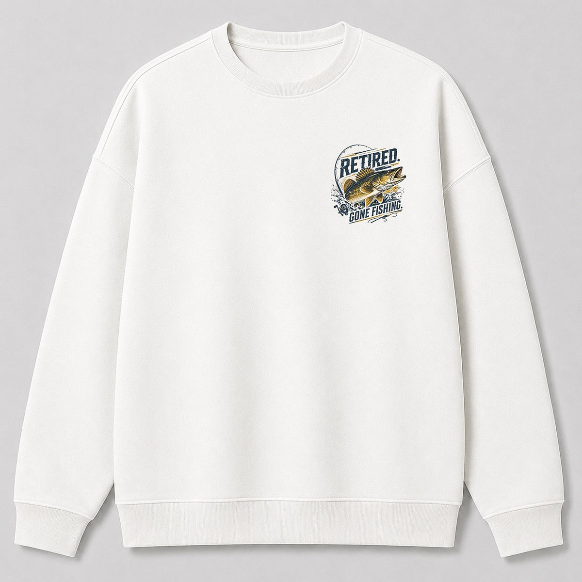 Walleye Freshwater Fishing Crewneck Sweatshirt for Men — charcoal front view with chest graphic