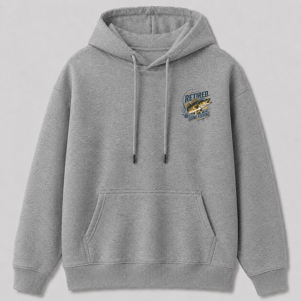 Walleye Freshwater Fishing Graphic Hoodie for Men — gray front view with chest graphic