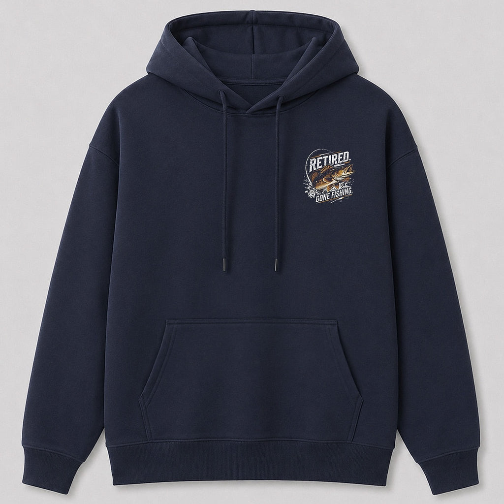 Walleye Freshwater Fishing Graphic Hoodie for Men — navy front view with chest graphic